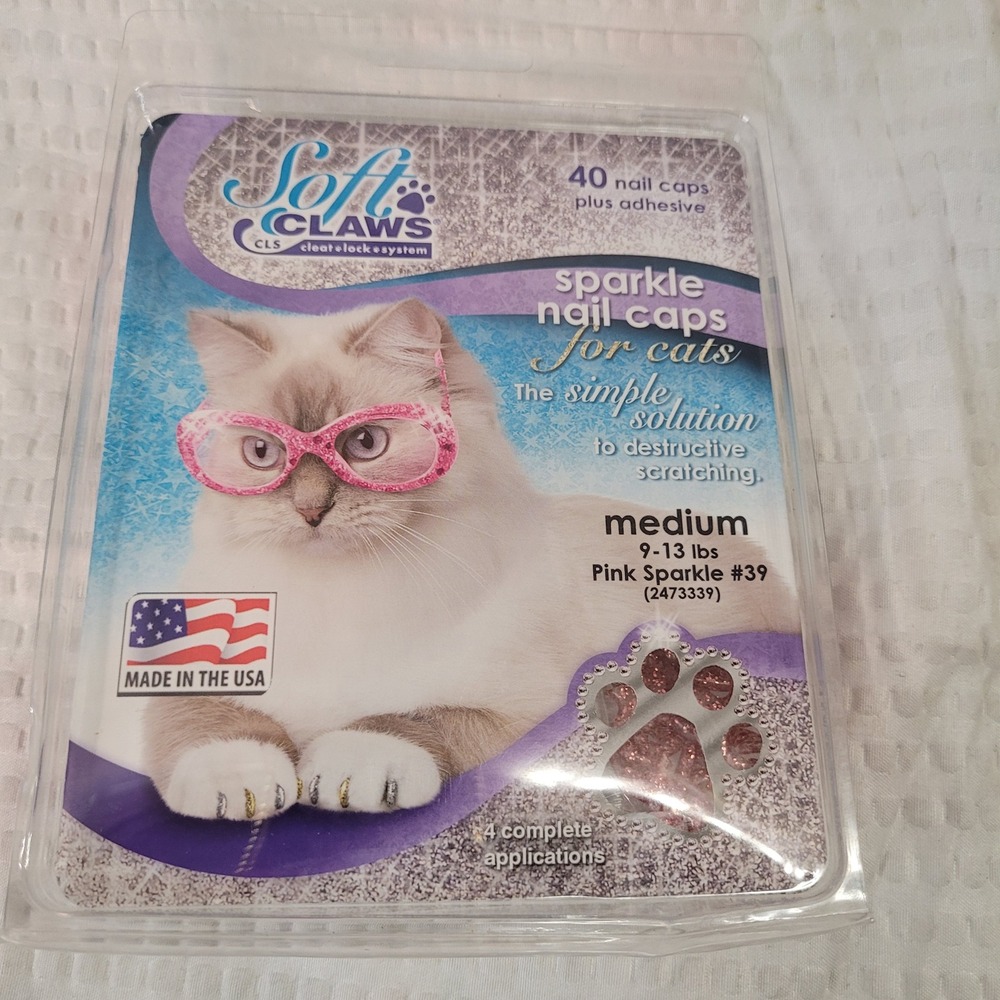Soft Claws CLS Pink Sparkle Feline Nail Caps Medium 9-13 lbs 40ct 2473339 New